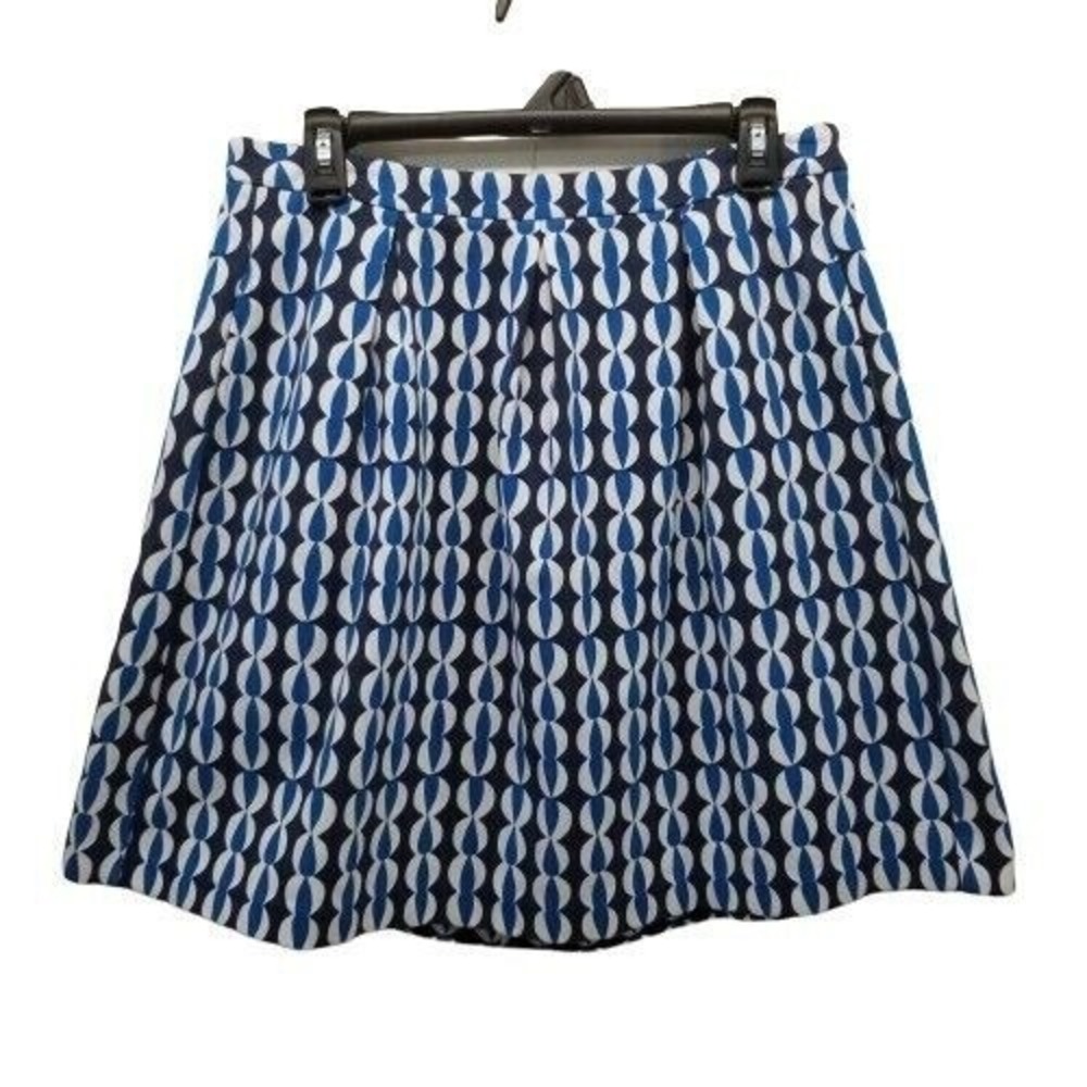 Boden 8 Skirt Blue Geometric Cat Eye‎ Print Pleated Pockets WG627 School Girl